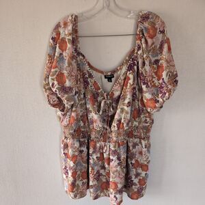 Torrid Top Womens 3X Milkmaid Eyelet Smocked Peasant Boho Prairie Cottage Fairy